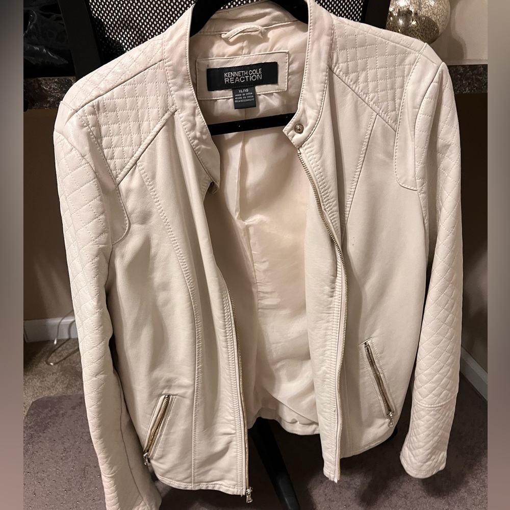 Kenneth Cole reaction cream leather jacket